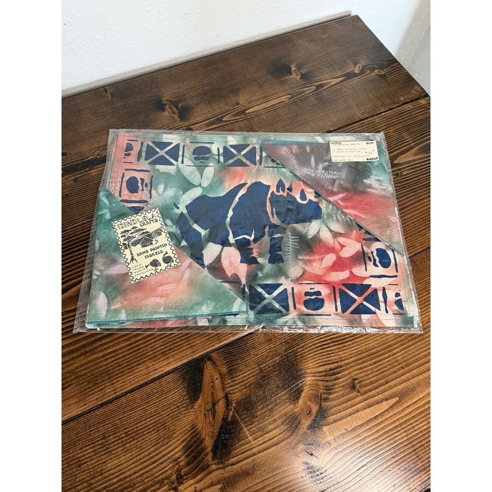 Vintage South African Hand Dyed &‎ Painted Tie Dye Safari Placemat & Napkin Set